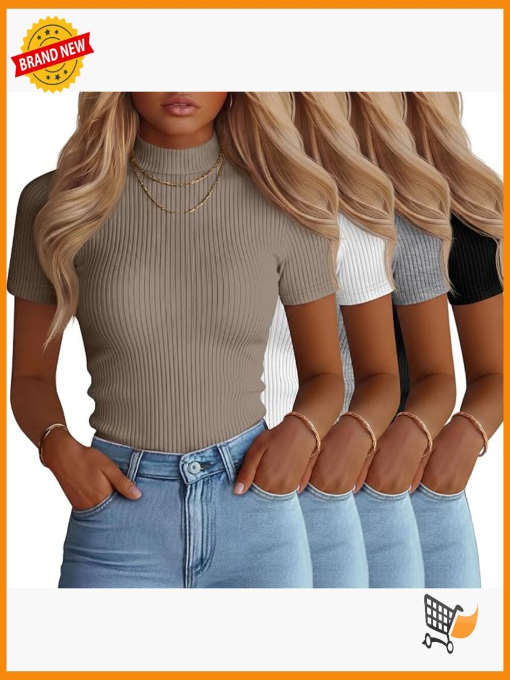 4 Pack Mock Neck T Shirts Ribbed Short Sleeve Turtleneck Tops Slim Fit Basic